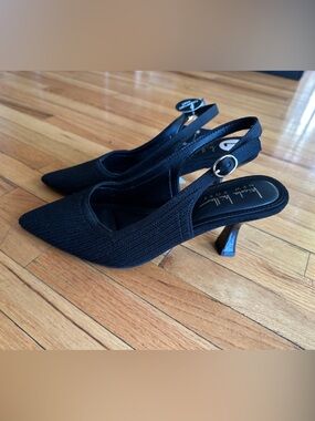 Nicole Miller Black Pointed Knit Slingback Heels